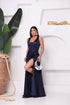 VESTIDO TRES LISTRAS PLISSADO VESTIDO DE FESTA PETRA FINA AZUL MARINHO M
